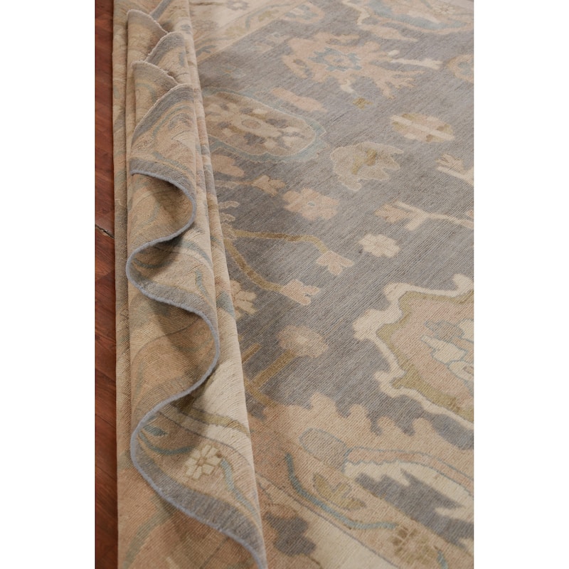 Hand Knotted Oriental 100% Wool Carpet Transitional All-Over Greys & Charcoal Oushak Area Rug - 13' 10'' X 10' 2''
