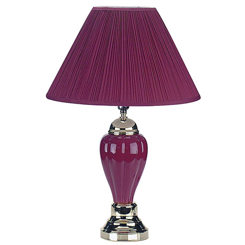 27-Inch Ceramic Table Lamp with Magenta Shade for Bedrooms - 16” x 16” x 27” - Silver-Magenta