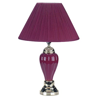 27-Inch Ceramic Table Lamp with Magenta Shade for Bedrooms - 16” x 16” x 27”