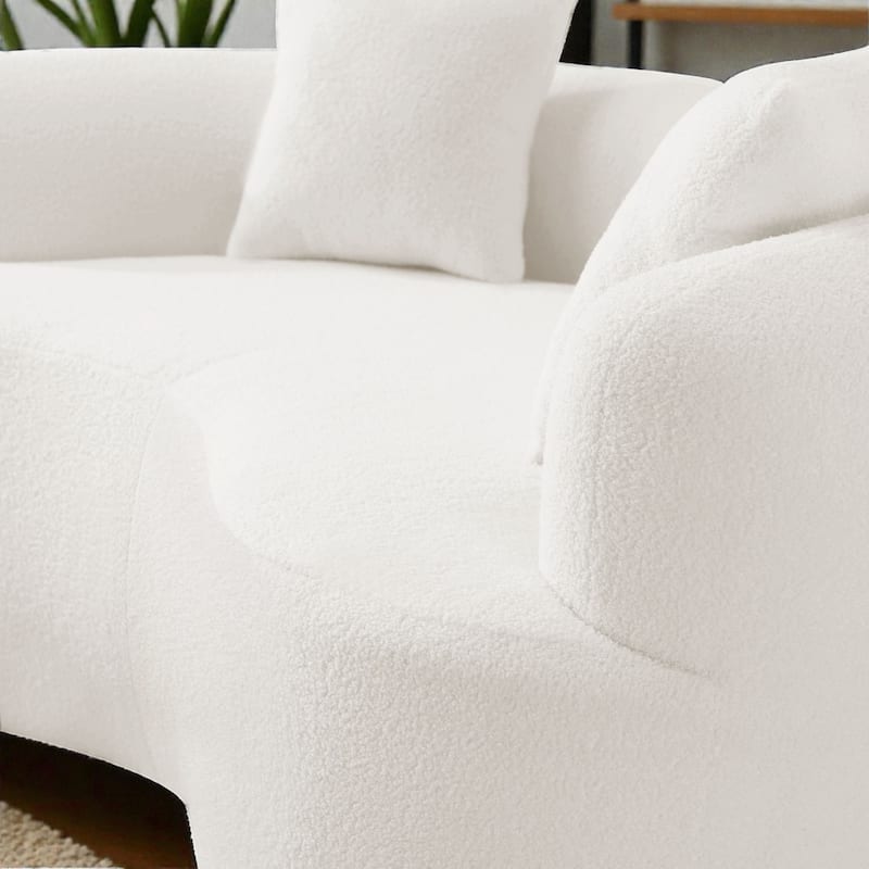 66.93 Inch Curved Loveseat Compression Sofa, Teddy Velvet No Assembly Couch for Small Spaces Apartments