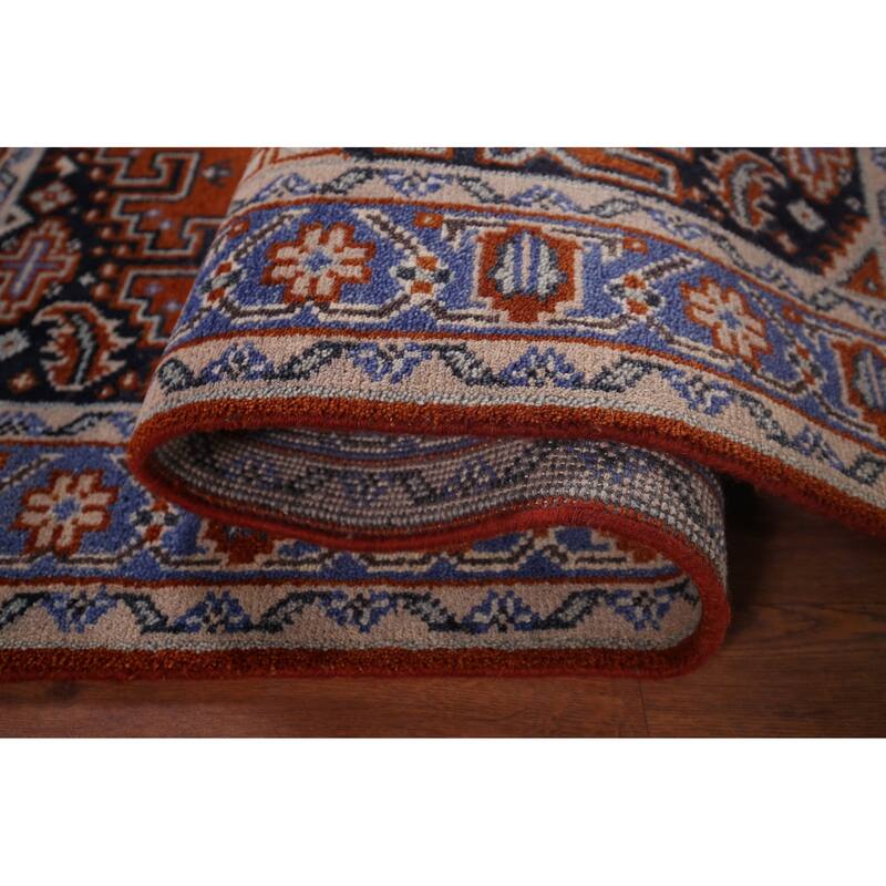 Orange Geometric Viss Indian Area Rug Hand-Knotted Wool Carpet - 4'0"x 6'3"