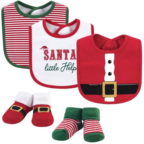 slide 1 of 1, Little Treasure Baby Boy Cotton Bib and Sock Set 5pk, Santa, One Size - Santa - One Size One Size - Santa
