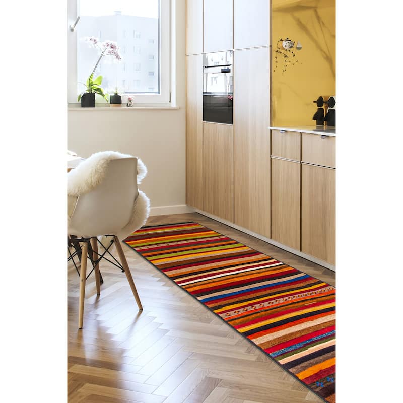 ECARPETGALLERY Hand-knotted Afghan Multi Color Wool Rug - 2'6 x 9'1