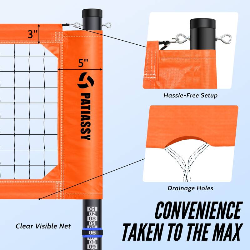 Portable Professional Outdoor Volleyball Net Set with Adjustable Height Aluminum Poles for Backyard Beach