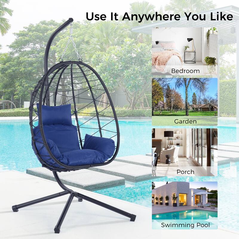 GDFStudio - Celeste Indoor Outdoor Swing Egg Chair with Stand for Relaxing Patio and Garden Lounging