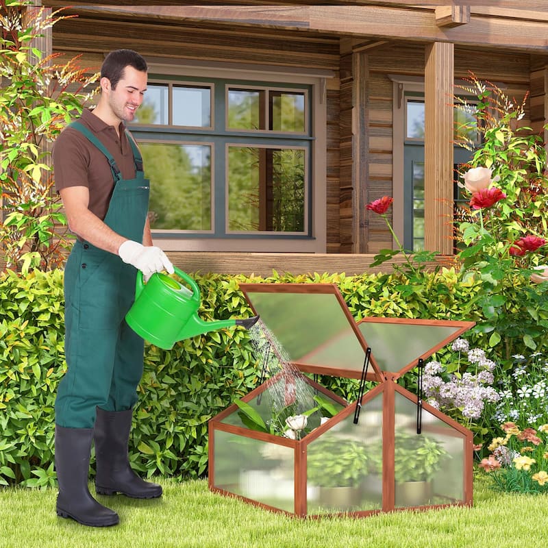 Costway Double Box Garden Wooden Green House Cold Frame Raised Plants