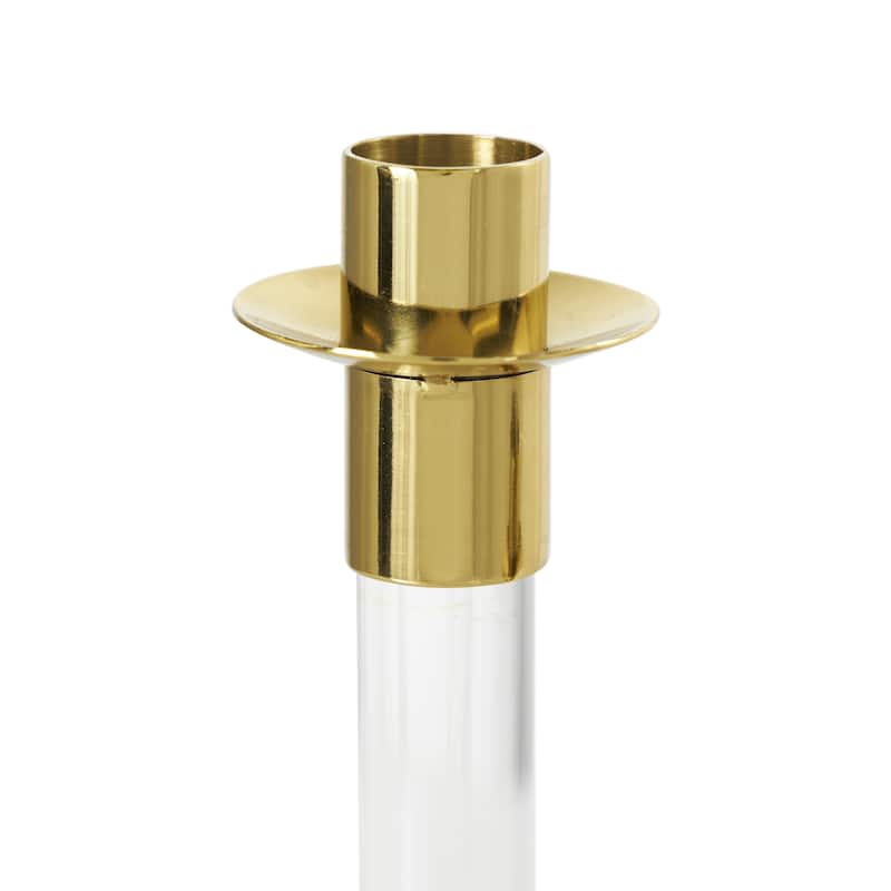Stainless Steel Metal Decorative Candle Holder with Clear Glass Center - Set of 2 Gold or Silver - Roche River Decor