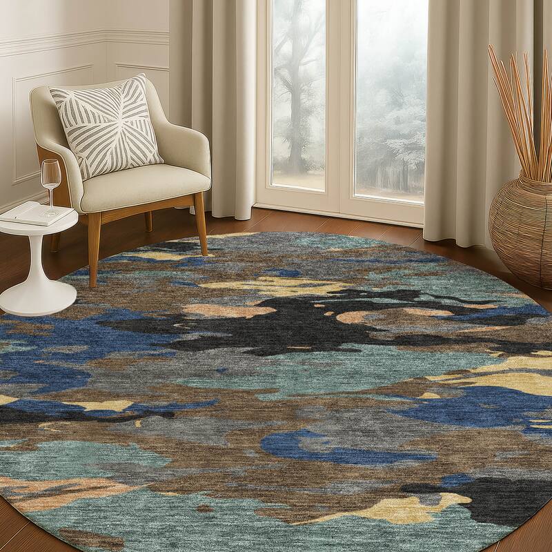 Machine Washable Indoor/ Outdoor Abstract Mexi Chantille Rug