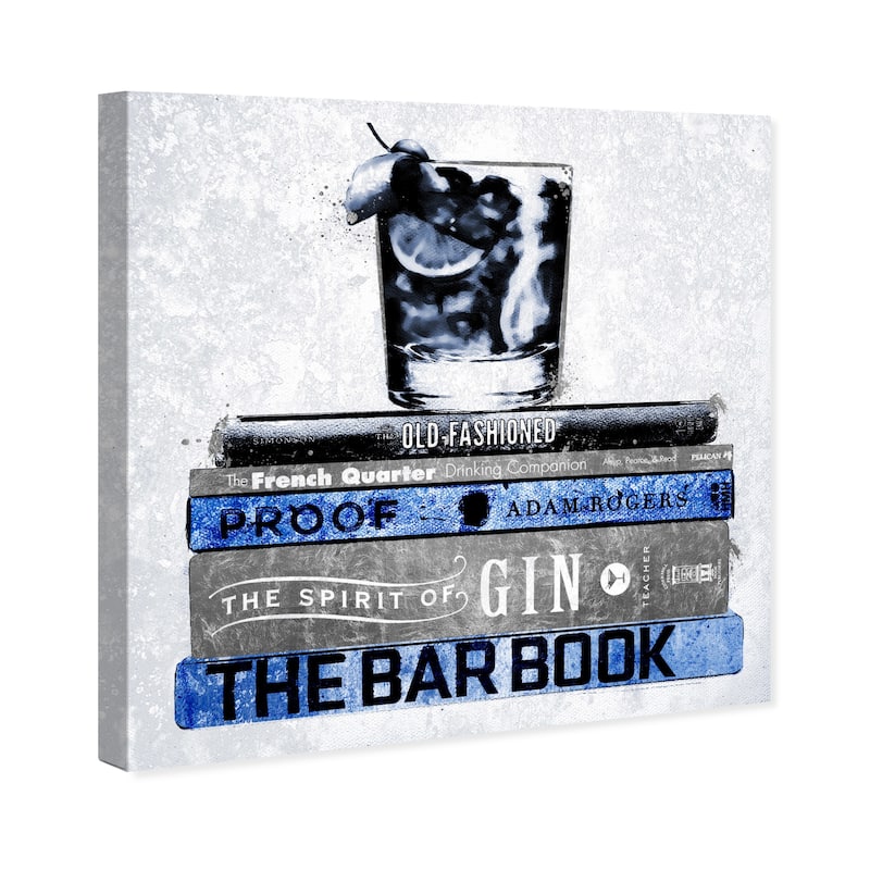 Wynwood Studio 'Luxe Bar Books Indigo' Drinks and Spirits Wall Art Canvas Print Cocktails - Blue, White