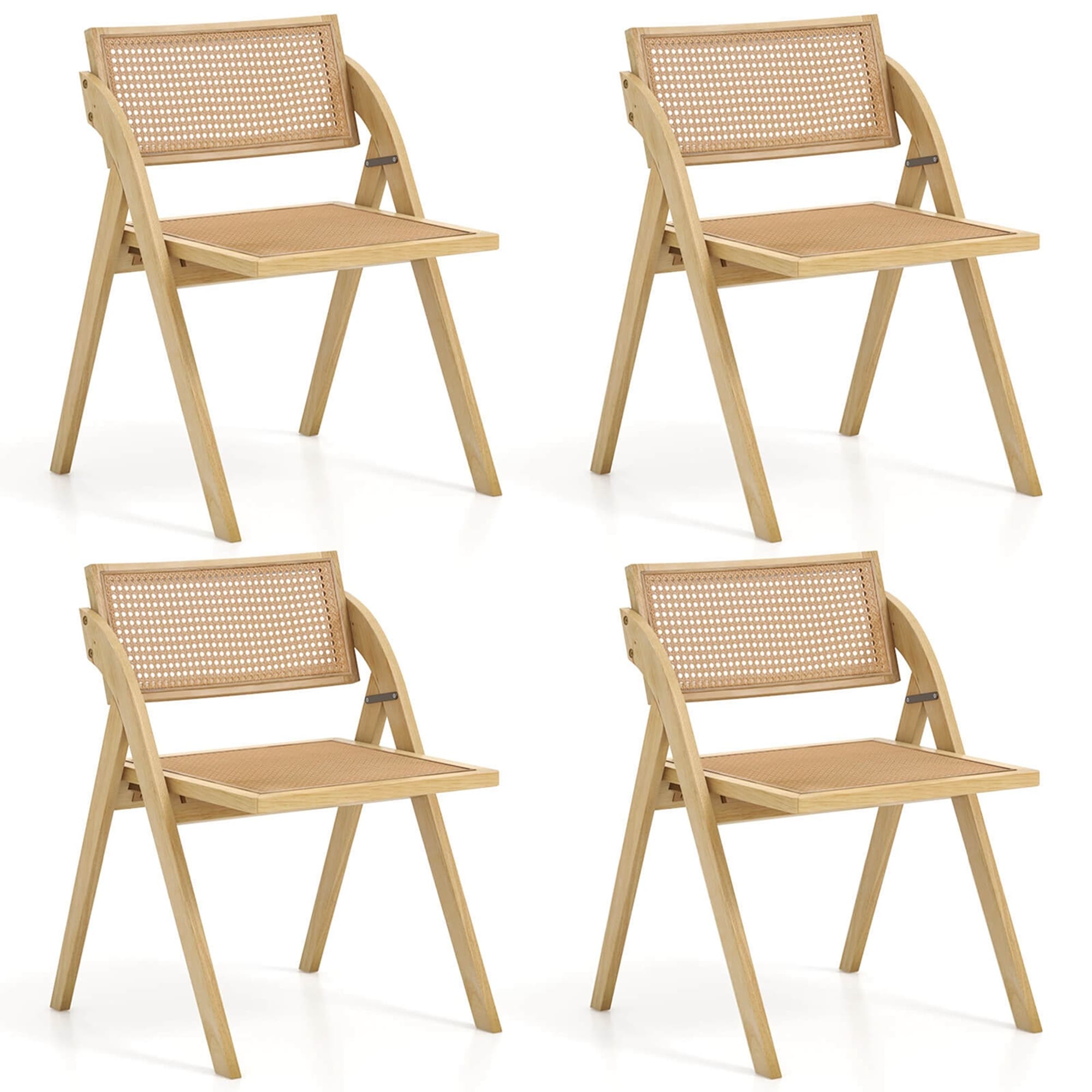 Costway Foldable Dining Chairs Set of 2/4 with Woven Rattan Backrest &