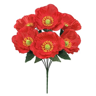 Set of 12 Red Artificial Poppy Flower Stem Bush Bouquet 14in - 14" L x 8" W x 8" DP