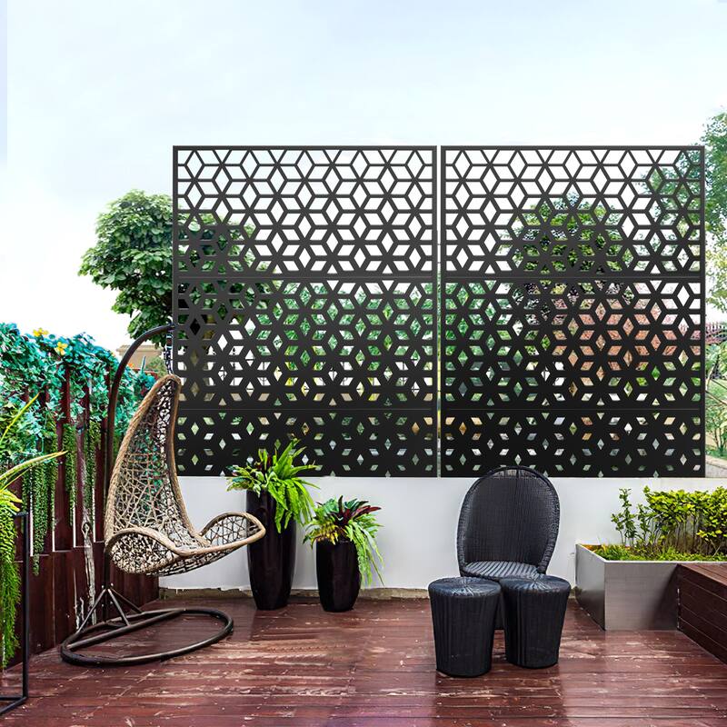Metal Privacy Screen Wall Decoration Free Standing-6.3 ft. H X 4 ft. W