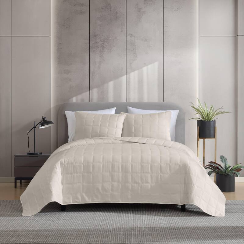 Kenneth Cole Solid Stonewashed Reversible Quilt Set - Beige - Twin