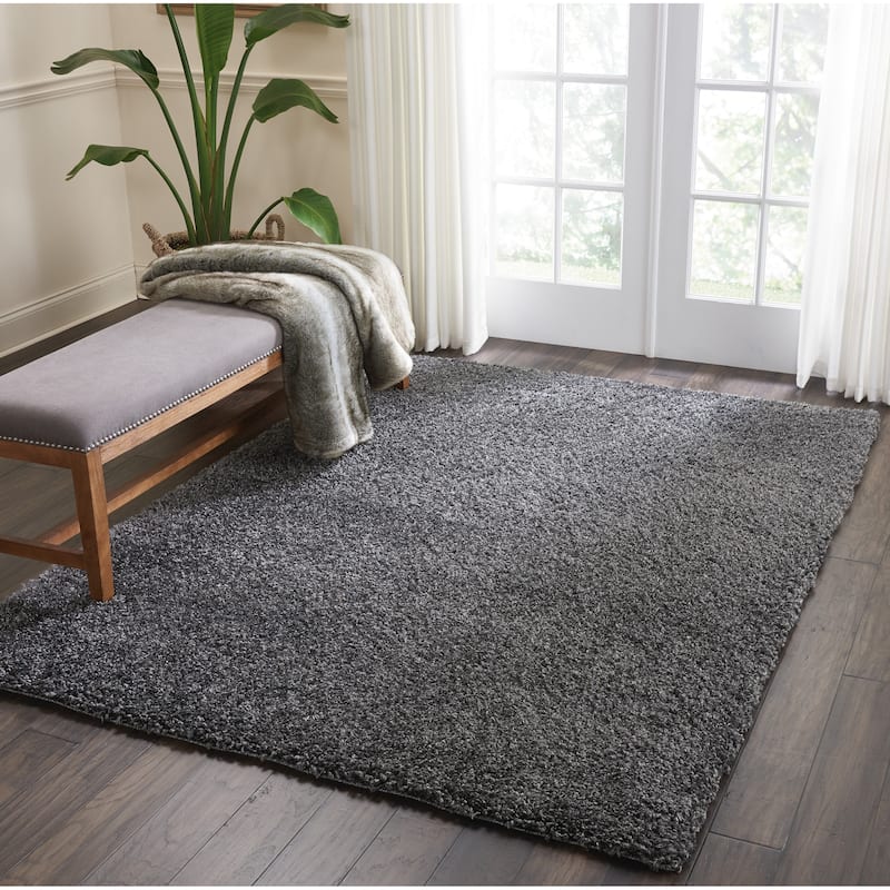 Nourison Malibu Shag Modern Plush Solid Area Rug - 5'3" x 7'3" - Charcoal - Runner/Rectangle