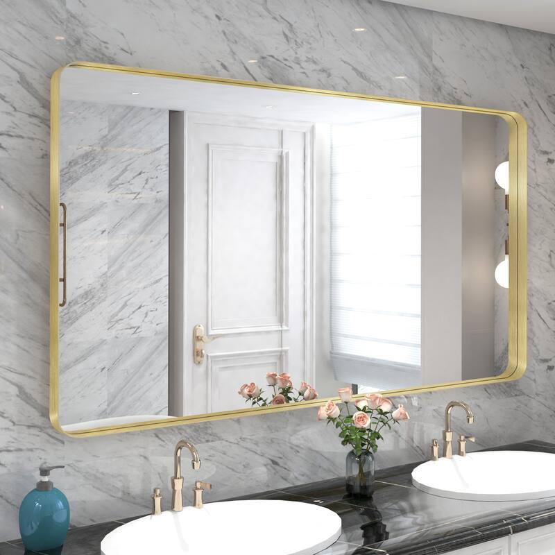 QuivaraView Rectangular Aluminum Framed Bathroom Vanity Mirror - 72" x 36" - Brushed Gold