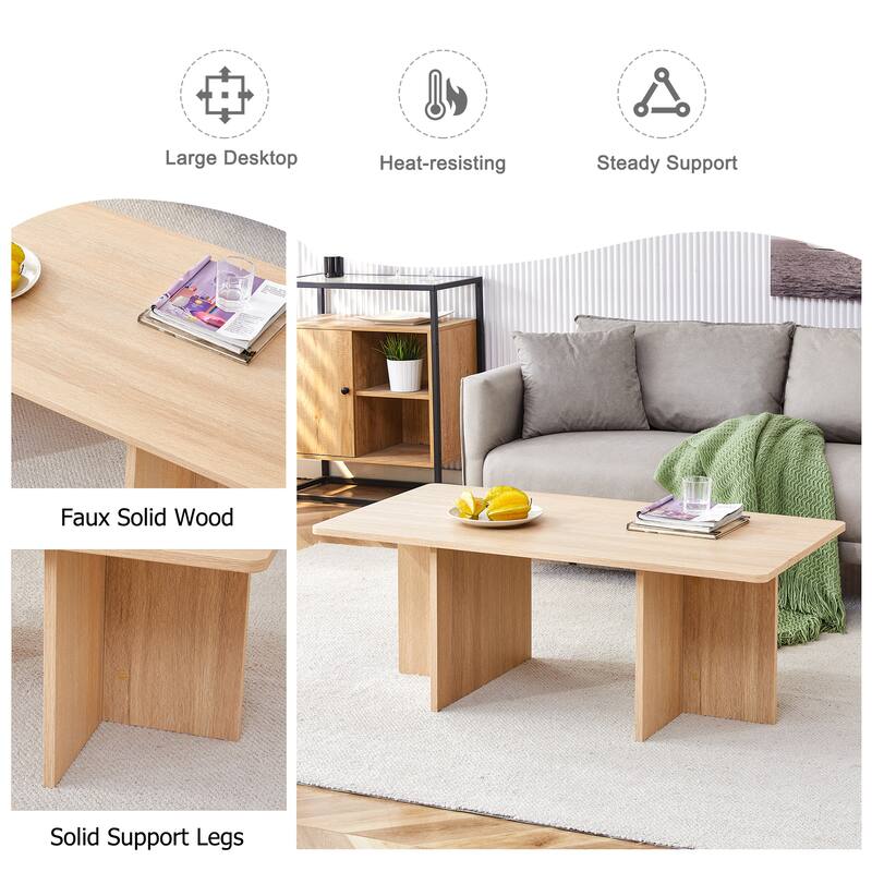 Modern Rectangular Coffee Table Snack Table, Home Office Coffee Table with Wooden Legs Living Room Center Table