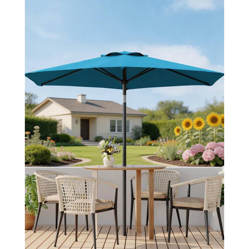 10ft Outdoor Patio Umbrella, with Crank Lift & Push Button Tilt, UV Protection Waterproof - Turquoise Blue