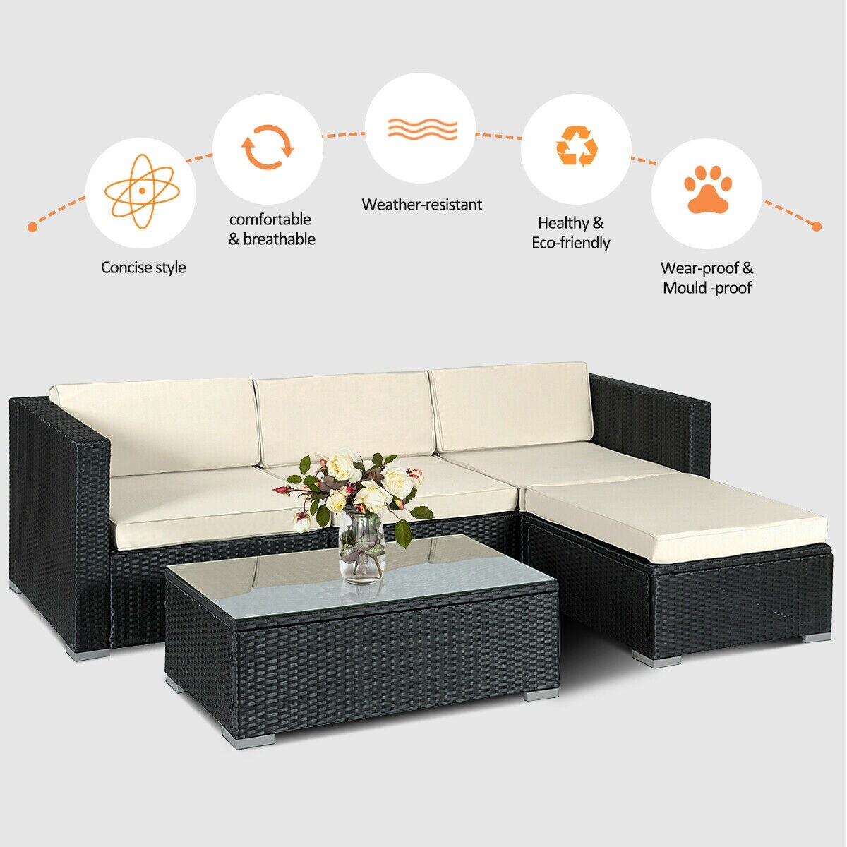 Shop Costway 5 Pcs Patio Furniture Set Rattan Wicker Table Shelf