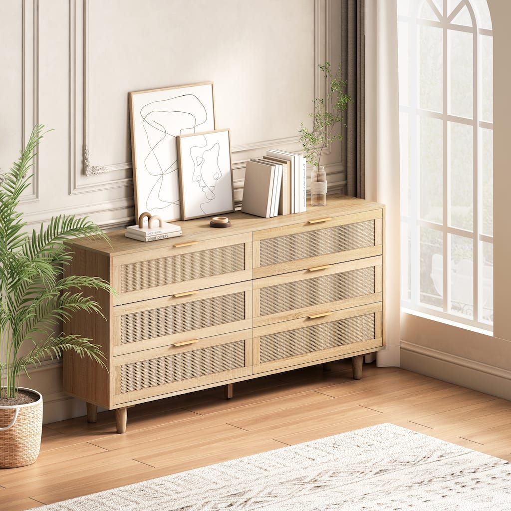 Modern 6 drawers Rattan dresser Rattan Drawer