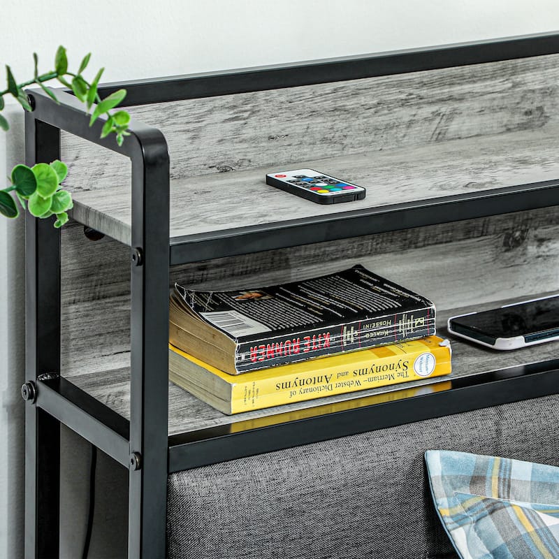 King Size LED Platform Bed Frame with Storage, Charging Station, and RGB Lighting, No Box Spring Needed