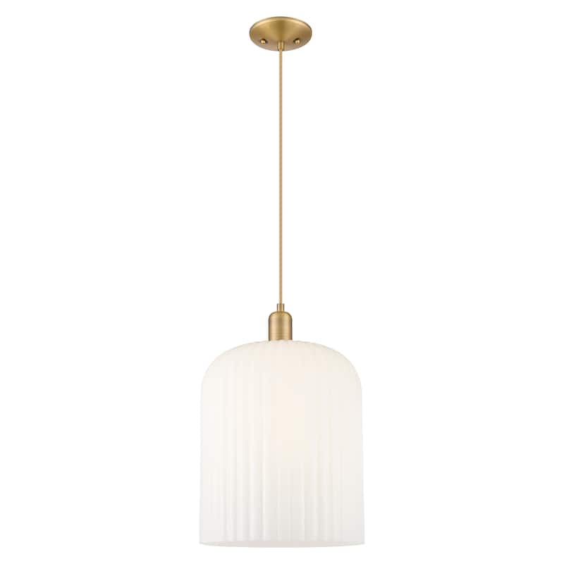 Innovations Lighting Downtown Urban - Bridal Veil - 1 Light 12" Cord Hung Mini Pendant - Brushed Brass/Gloss White Shade