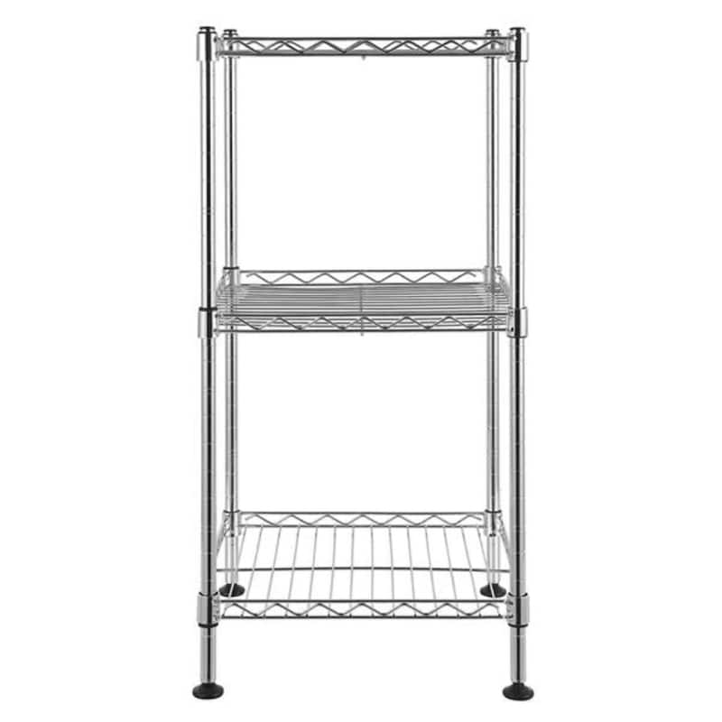 3-Tier Steel Wire Shelving Tower Kitchen Storage Shelf, Silver - 11.81" x 11.81" x 23.62"