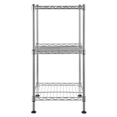 3-Tier Steel Wire Shelving Tower Kitchen Storage Shelf, Silver - 11.81" x 11.81" x 23.62"