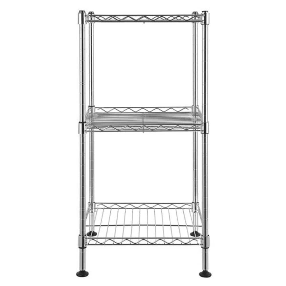 3-Tier Steel Wire Shelving Tower Kitchen Storage Shelf, Silver - 11.81" x 11.81" x 23.62"