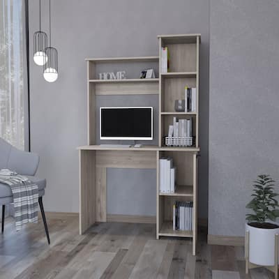 3-Tier Storage Shelves Computer Desk with Hutch