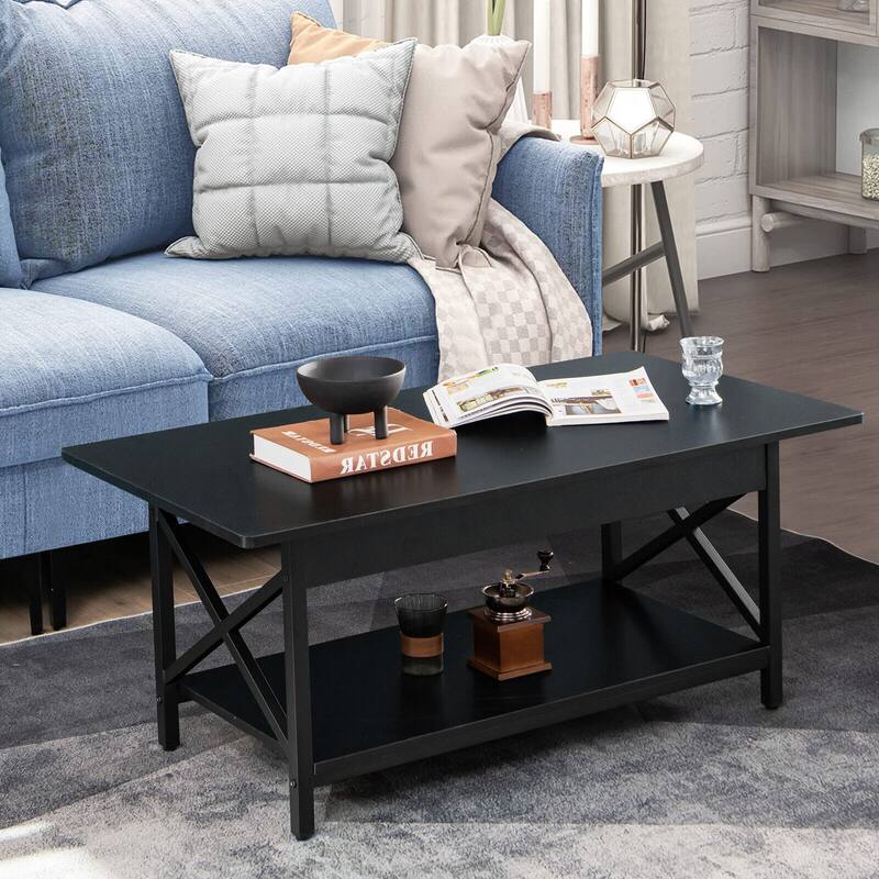 Gymax Coffee Table Industrial 2-Tier w/ Storage Shelf &Storage Shelf