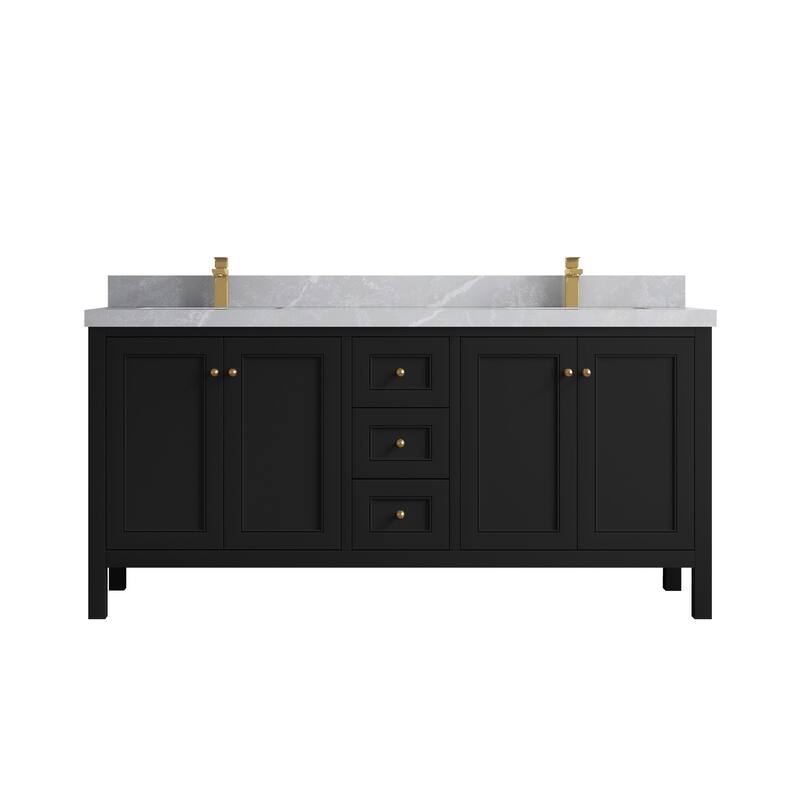 Willow Collections 72 in. W x 22 in. D Nashville Double Bowl Sink Bathroom Vanity with Countertop - 2”Pearl Gray - Black