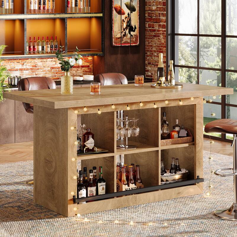 62.6" Rectangular Home Bar Table with 6 Spacious Cubbies