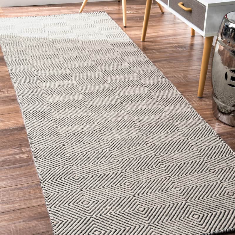 Nuloom Ago Geometric Wool Area Rug - 2'6" x 10' Runner - Ivory