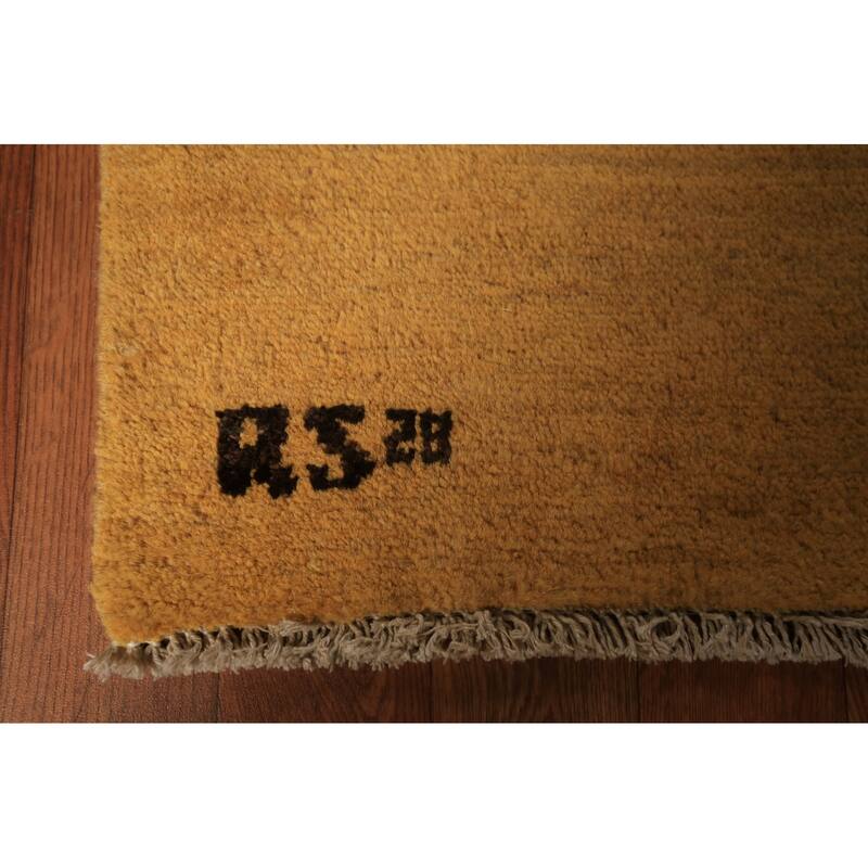 Modern Yellow Gabbeh Oriental Area Rug Hand-Knotted Wool Carpet - 5'6" x 7'8"