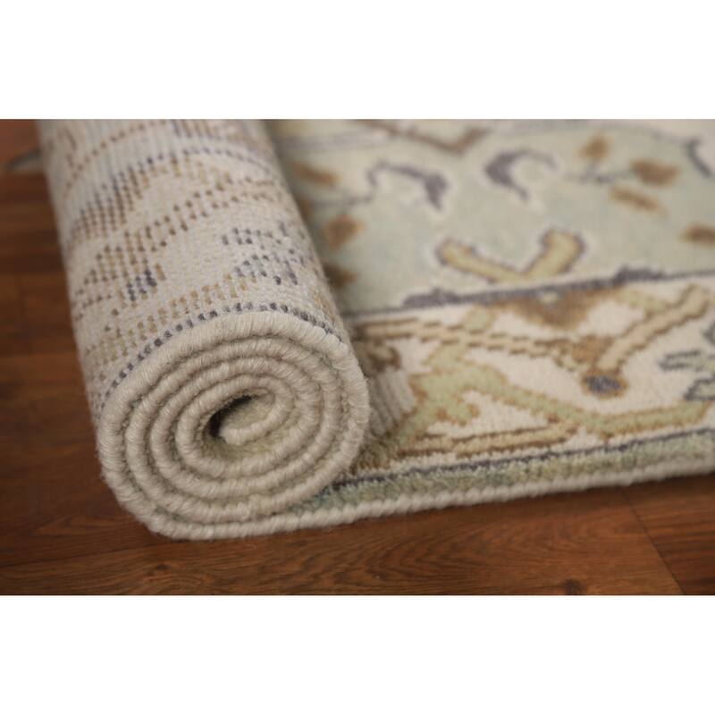 Green Oushak Oriental Runner Rug Handmade Floral Wool Carpet - 2'7"x 10'1"