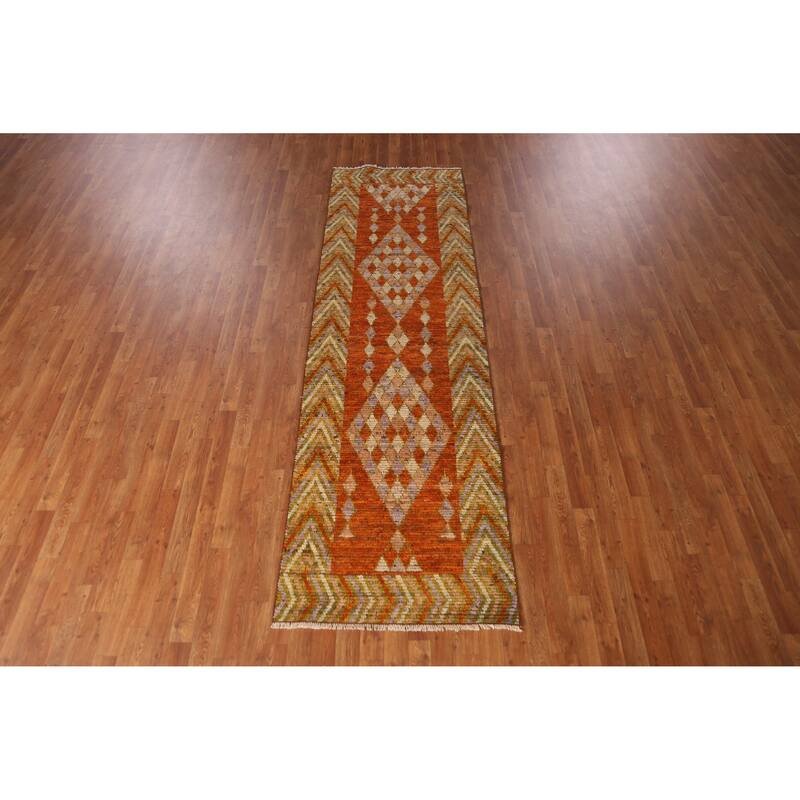 Geometric Moroccan Oriental Runner Rug Bedroom Handmade Wool Carpet - 2'10" x 9'7"