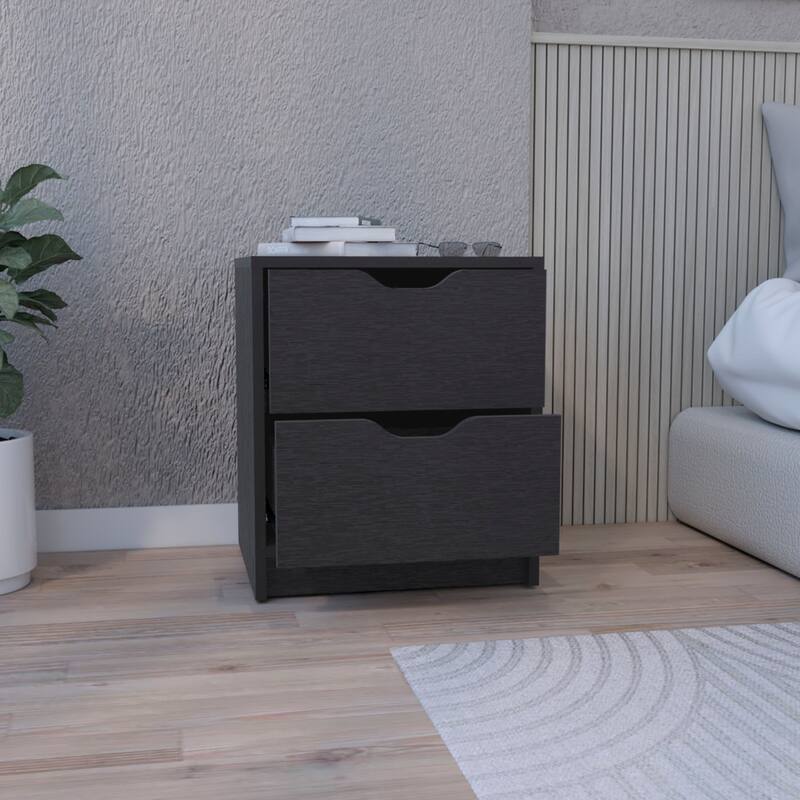 Black Double Drawer Nightstand with Ergonomic Design