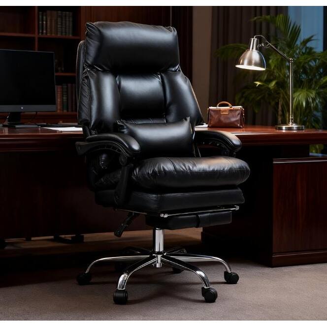 Overstuffed Office Chair, High Back Desk Chair with Foot Rest, Black
