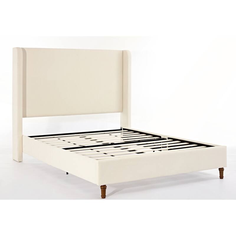 Elegant Upholstered Bed with Wingbacks and No Box Spring for Relaxing