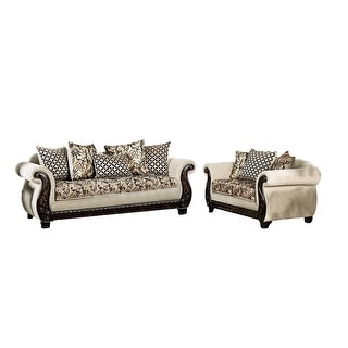 2 Piece Chenille and Wood Sofa Set in Beige Finish - Bed Bath & Beyond ...
