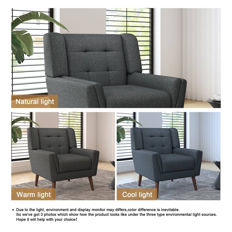 Modern Linen Accent Chair Tufted Armchair