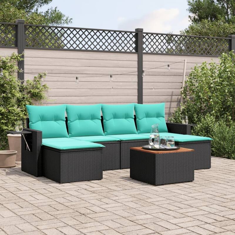 vidaXL 7 Piece Patio Sofa Set with Cushions Black Poly Rattan - 21.7 x 24.4 x 27.2