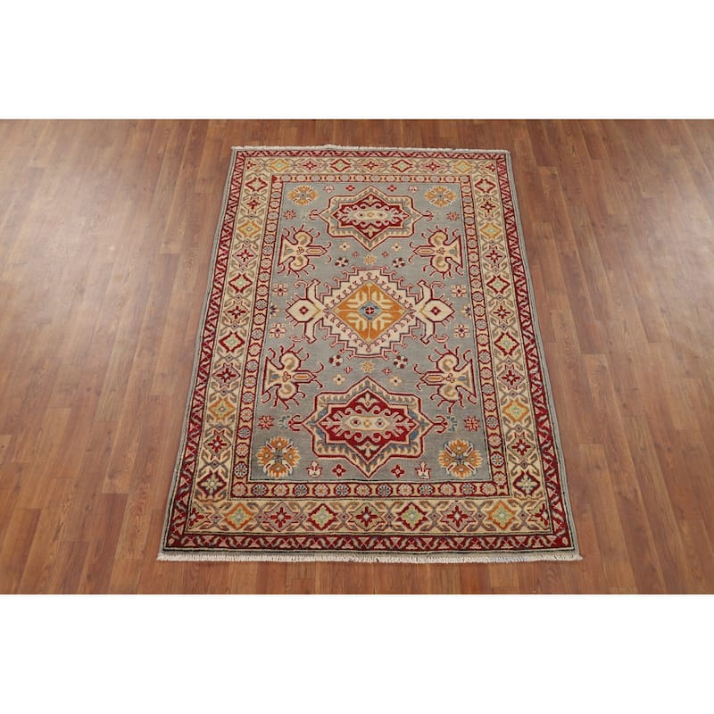 Kazak Accent Rug Handmade Traditional Grey Wool Carpet - 4'1" x 6'0"