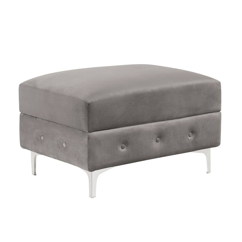 Transitional Style Square Ottoman With Steel Leg Chrome Plated and Button Tufted