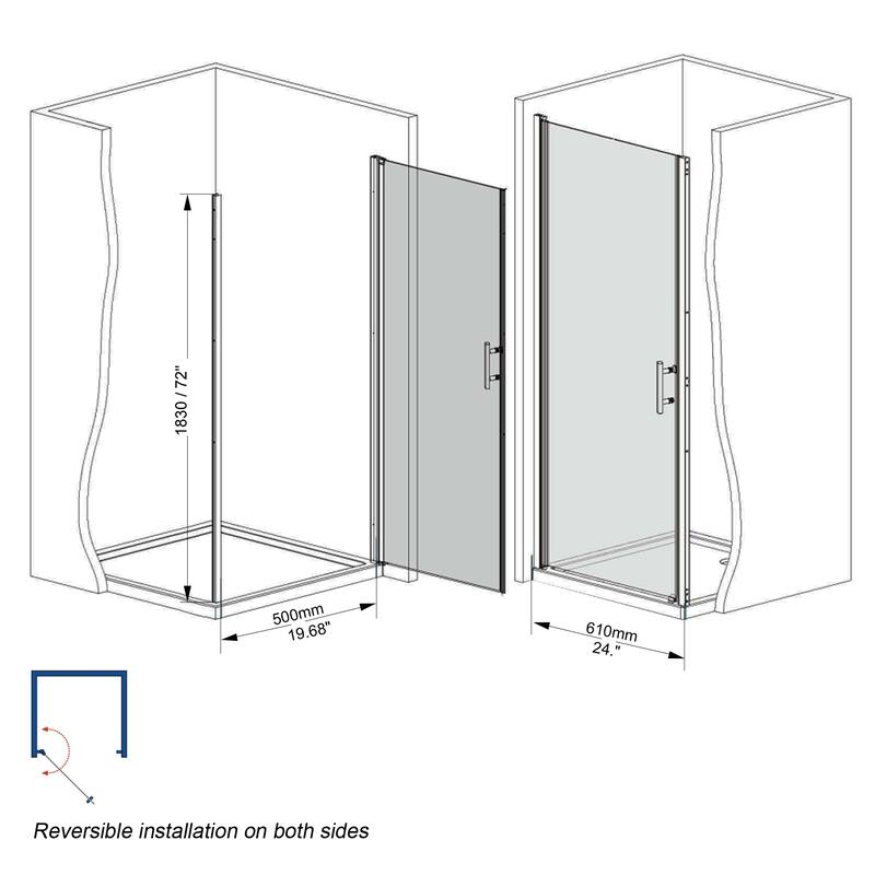 GDFStudio - Norwell Frameless Pivot Bathroom Shower Door with Tempered Glass