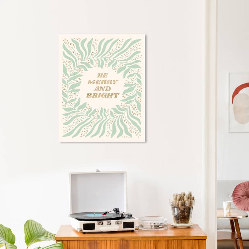 Wynwood Studio Canvas Holiday and Seasonal Merry Light Mint Green Glam Wall Art Canvas Print - 20 x 24
