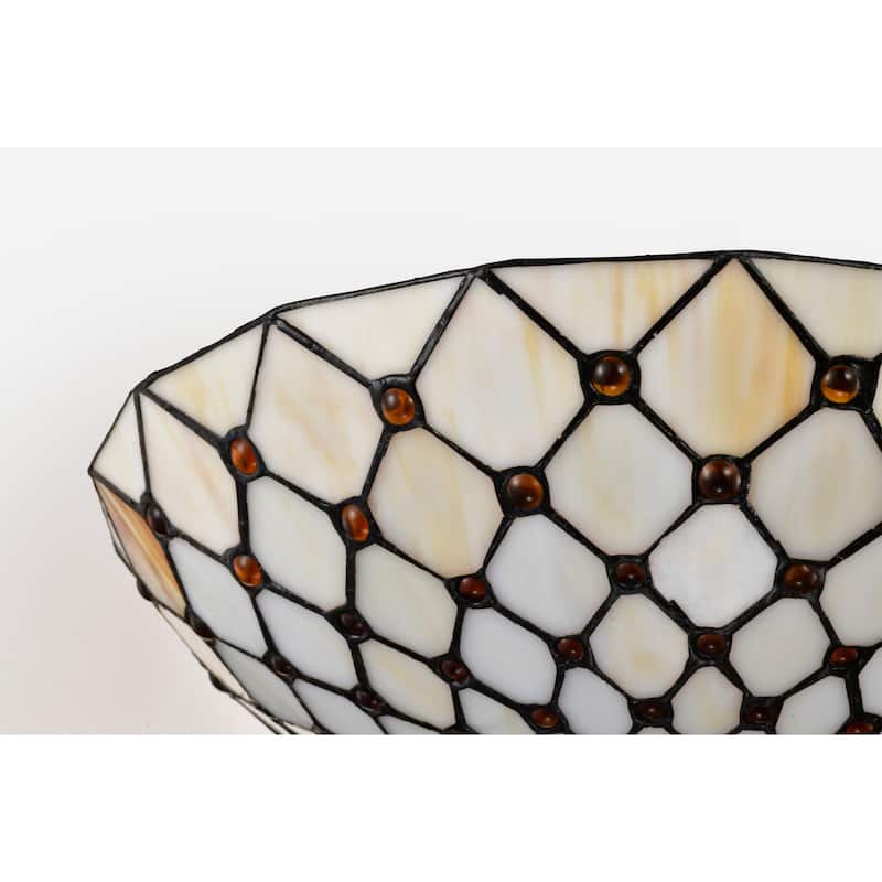 Celand Ivory with Amber Beads Flushmount Ceiling Lamp Tiffany Style Glass Shade - Ivory-Amber