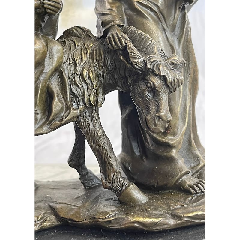 Original Signed Flight Into Egypt Biblical Event Holly Family Bronze Sculpture
