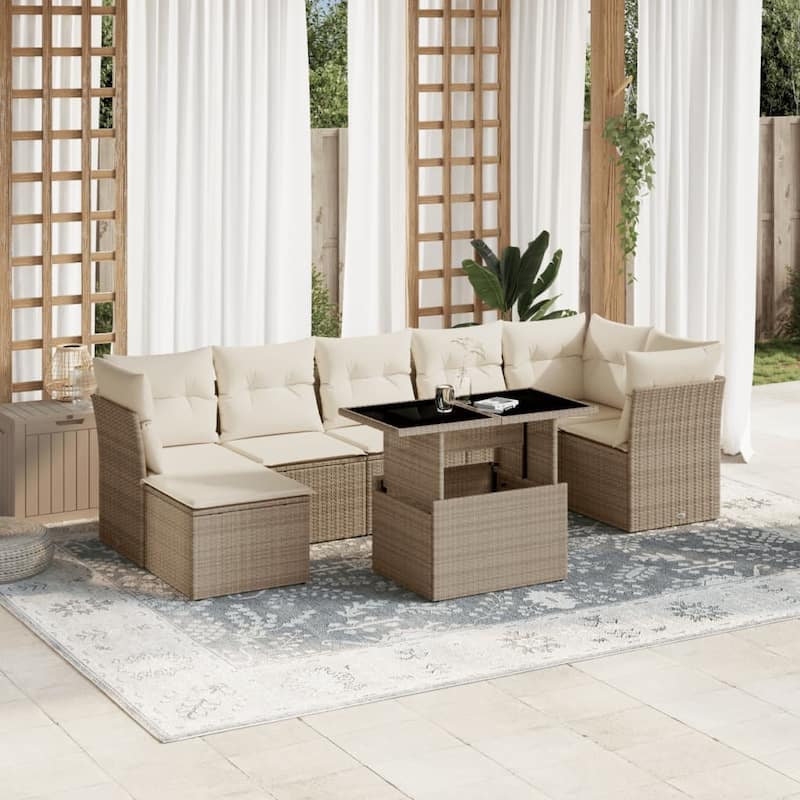 8-Piece Patio Sofa Set with Cushions - 21.7 x 39.4 x 28.7 in - Beige and cream