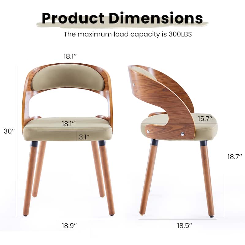 Wood Dining Chairs, Set of 2 Modern Upholstered Dining Chairs with Curved Backrest for Kitchen, Dining Room, Living Room